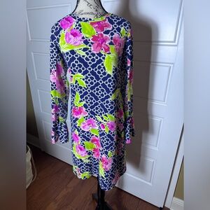 IBKUL Navy Floral Shift Dress with Pink & Lime Accents